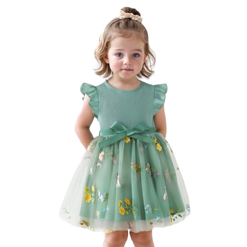 NNJXD Baby Girl Flower Embroidery Tulle Dress Elegant Toddler Birthday Party Dresses