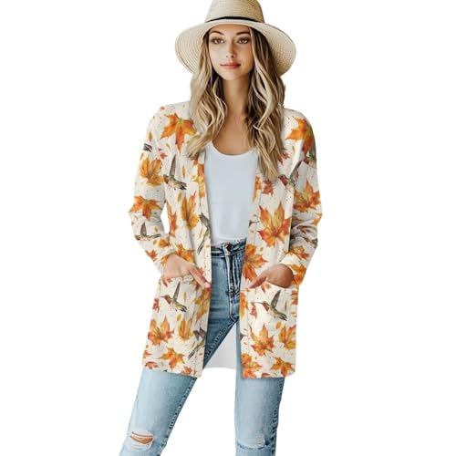 Womens Fall Long Sleeve Open Front Print Cardigan Loose Lightweight Cardigans Casual Coat Outwear with Pockets2