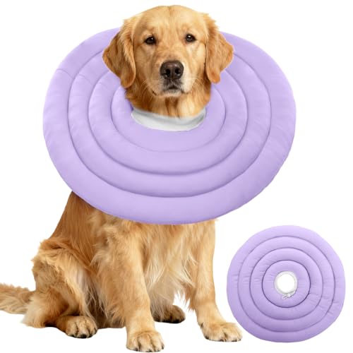 Image of IDOMIK Dog Cone,Waterproof Dog Recovery Collars & Cones,Comfy Protective Pet Neck Donut Collar After Surgery,Soft Cone for Dogs to Stop Licking,Adjustable Elizabethan Collar for Dogs & Cats,Purple,3XL