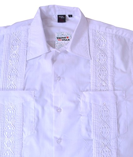 Squish Cuban Style Guayabera Shirt/White - Large- Buy Online in United