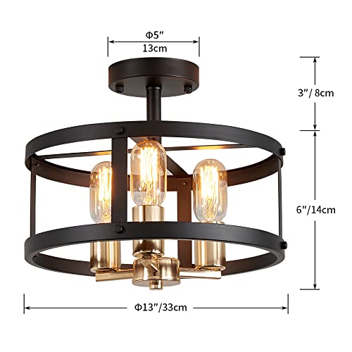 Saint Mossi Vintage Semi Flush Mount Ceiling Light Fixture, 3-Lights (E27 Medium Bulb) Round Farmhouse Chandelier - Image 2