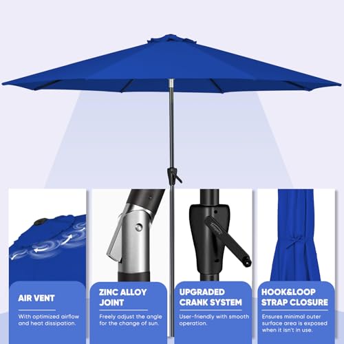 Image of Tempera Patio Market Outdoor Table Umbrella with Auto Tilt and Crank, Large Sun Umbrella with Sturdy Pole & Fade Resistant Canopy, Easy to Set