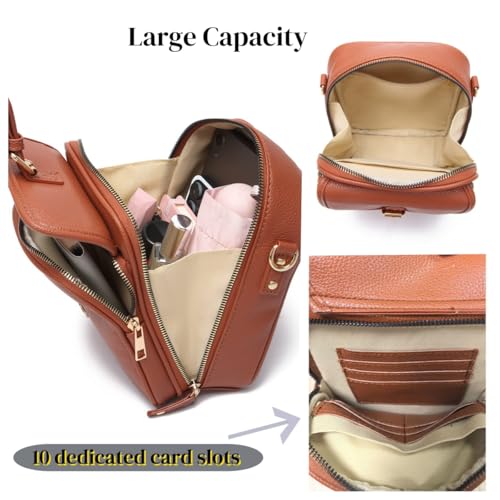 Forcipower Crossbody Leather Bag with 10 Card Slots - Vintage Unisex Messenger Bag, Anti-Theft Casual Phone Purse2