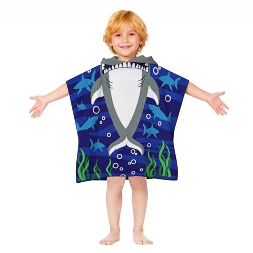Image of growell Hooded Kids Beach Towels - Toddler Bath Towel Girls Boys Swim Cover-ups for Ages 1 to 6 Kids Pool Towels Quick Dry Lightweight Soft Microfiber Poncho Towel 24x23 (Buble Shark)