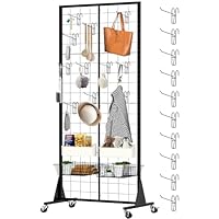 DEYEGELEA 2'x5.5' Ft Gridwall Panel Display Stands Heavy Duty Floor Standing Retail Display Rack with Triangle Base for Retail Art Show With 10 Hooks