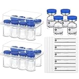 Threlaco 20 Pcs 1ml Sealed Sterile Empty Vials with Self Healing Injection Port Glass Penicillin Bottle with 20 Label Stickers(Blue)