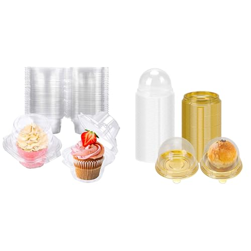 Bundle of 50 Pack Individual Cupcake Containers and Mini Individual Cupcake Container for Chocolate Covered Cookies, Strawberry, Mooncake
