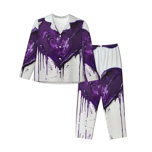 Pyjama violet imprimé amour ensemble tendance manches longues bas long femme