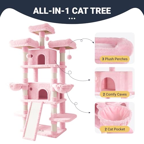 Image of Allewie 82 Inches Large Cat Tree /House /XXL Tall Cat Towers for Big Feline /Scratching Post /Multi-Level Large Kitty Climbing Tree with Condo /Pink