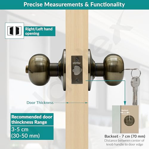 Image of Plantex Stainless Steel Door Locks For Bedroom /Main Door Lock /Cylindrical Lock Set Door Lock For Home Office Hotel (Brass Antique)