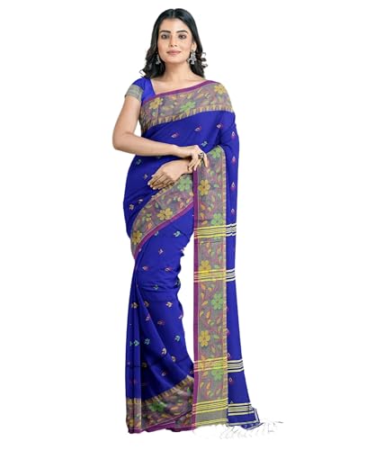 Image of Women's Traditional Handloom Zari Work Lata Border Cotton Silk Saree With Blous Piece