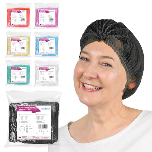 ARNOMED® Einweg Haarnetz, Einweghauben Kopf, Haube für OP, Gastronomie & Hygiene, Haarhaube Einweg, Einweg Kopfhaube, Netz für Haare, Klipphauben, Haarschutzhaube Stoff, M - 52 CM, Schwarz, 100x Stück