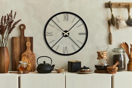 Image of Wall Clock Stylish Metal Analog Wall Clock for Living Room, Bedroom, Office, Kitchen, Home and Hall | Antique Fancy Big Size Modern Wall Watch (Black(DA-89), 50 CM)