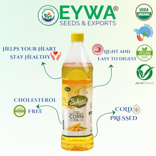 Image of Eywa Seeds & Exports Pvt Ltd Organic Corn Oil (1 Liter) Cold Pressed /Wood Pressed Oil | Corn /Makkai Kachi Ghani Oil /Tel(Suhani)