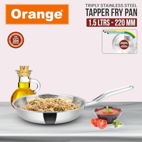 Image of Orange Stainless Steel Triply 3 pc Combo Cookware Set | (Kadai 3ltr, 24cm) & (Fry pan 1.5ltr, 22cm) with Glass lid | Induction Friendly | 2.5mm Thickness | 5Year Warranty | Silver