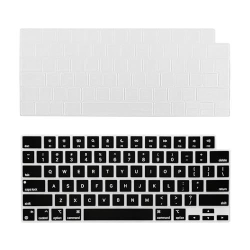 2 Piezas Cubierta del Teclado Compatible con MacBook Air/Pro 13,6 14 16 15,3 Pulgadas 2025-2021(M4/M3/M2/M1) A3240 A3241 A3112 A2918 A3186,Funda de Teclado Negro translúcido y translúcido TPU