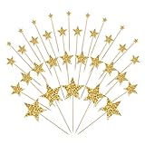 35 Pcs Gold Star Cupcake Toppers Glitter Star Cake Topper Gold Stars Decorations Cupcake Picks Cake Decorations for Party Birthday Baby Shower Wedding Bridal Gender Reveal Supplies (Mixed Size)