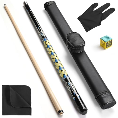ASMPCUE Stecca da Biliardo, 58" 20oz Biliardo in Acero Canadese con Custodia in Pelle, 1/2 Legno Pool Cue Stick, Stecche da Biliardo per Giocatori Professionisti per da Biliardo Sportivo, Giallo