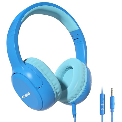 MOXKING Kinderkopfhörer, Kabelgebundene Kopfhörer mit Lautstärkebegrenzung, Faltbar & Verstellbar, 3,5mm Klinke, Stereo Over-Ear Headset für Jungen & Mädchen, Blau