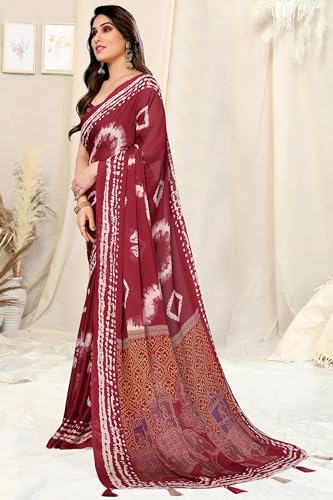 Image of MIRCHI FASHION Saree for Woman Chiffon Shibori Printed | Lightweight Regular Use and Professional Office Sari with Blouse Piece