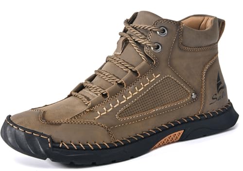 Sawbehind Mens Boots Wide Width, Salkin Saw Behind Shoes, Men's Comfortable Handmade Leather Boots–Waterproof,Arch Support,Pressure Relief,Composite Toe Box Outdoor Anti-slip for Hiking
