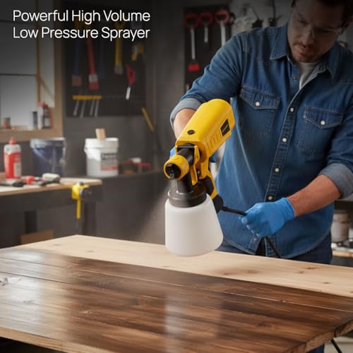 Image of Tomahawk 600W Electric Paint Sprayer, HVLP Wall Paint Sprayer with 33000 RPM Motor, 3 Nozzles (1.0 /1.8 /2.5mm), 800ml Tank for Home, Furniture & DIY (Yellow)