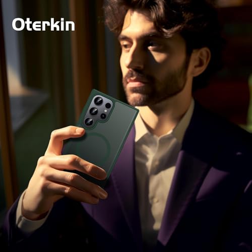 Image of Oterkin Magnetic for Samsung Galaxy S24 Ultra Case Matte, S24 Ultra Phone Case Compatible with MagSafe Frosted Translucent Shockproof Anti-Scratch Slim Fit Case Military Grade Protection (Dark Green)
