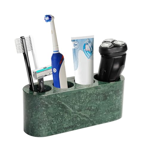 BCS Toothbrush Holder for Bathrooms 4 Slots Marble Toothbrush and Toothpaste Holder Stand Bathroom Organizer Countertop for Electric Toothbrush Floss Razor Comb - Italy Green
