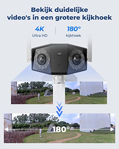 Reolink 4K 8MP WiFi-camera Dubbele lens 180° Bredere hoek WiFi-bewakingscamera Kleur Nachtzicht H.265 Detectie van mens/voertuig/huisdier, bidirectionele audio, Duo 2 Wifi - Afbeelding 3