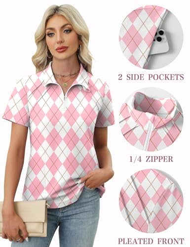 Image of LOMON Womens Golf Polo Shirts Summer Short Sleeve 1 /4 Zip Tops Moisture Wicking Casual Tennis Activewear with Pockets