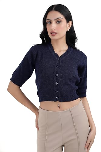 Image of Women Winter Wear V-Neck Half Sleeves Regular Fit Woollen Blouse
