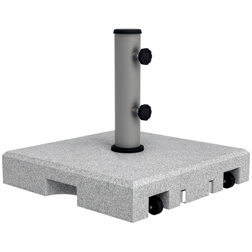 Outsunny Pied de Parasol - Base de lestage en Granit carré pour mât Ø32 Ø38 Ø48 mm 28kg Socle avec 2 roulettes, poignée rétractable - dim. 41L x 41l x...
