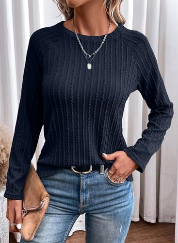 Image of Dokotoo Womens Tops Long Sleeve Lightweight Shirts 2026 Spring Fashion Clothing Trendy Tops Crewneck Knit Basic Tee
