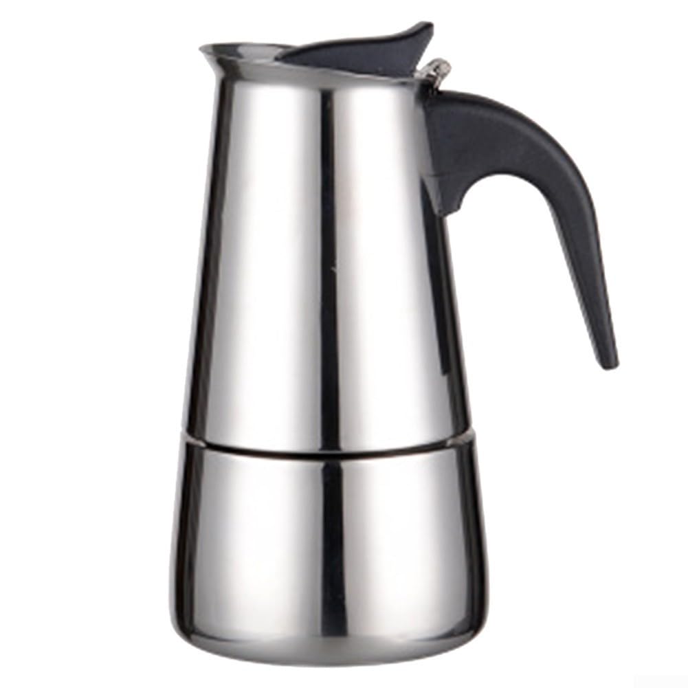 Zilimontt Stainless Steel Moka Pot Coffee Maker 2/4/6/9 Cups Stovetop Espresso Coffee Maker Compatible With Induction Cookers Heat Resistant Handle Coffee Brewer(200ML)