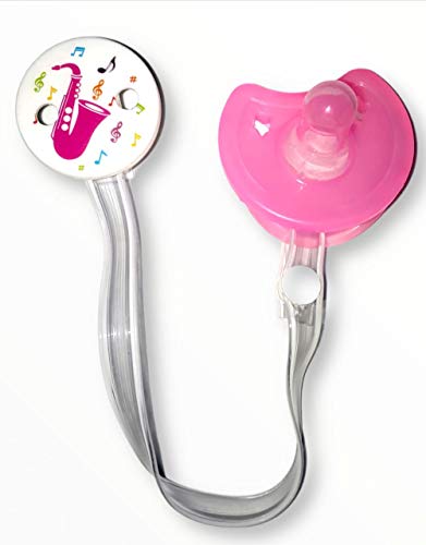 Prendedor Para Chupeta Boton Sax Fita, Sonne, Branco