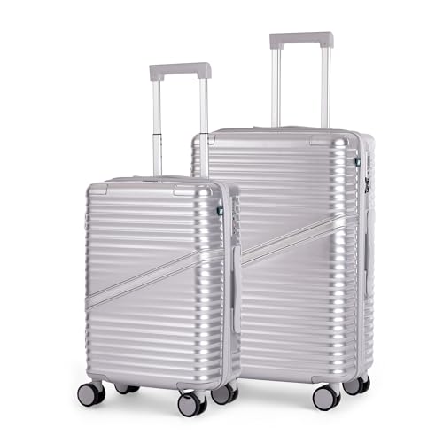 Image of Assembly Trolley Bag Set of 2 (20-24 Inch) Luggage Set with TSA Approved Locks & Durable Design, Polycarbonate Hard Shell Spinner Trolley Bag Set for Couples, Silver (Small & Medium)