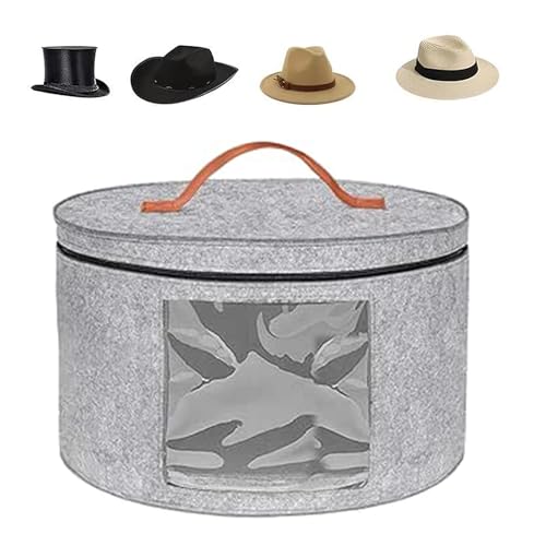 Alleshelfer Caja para guardar sombreros con tapa, 43 x 25 cm, plegable, ventana transparente, asa de piel (gris claro)