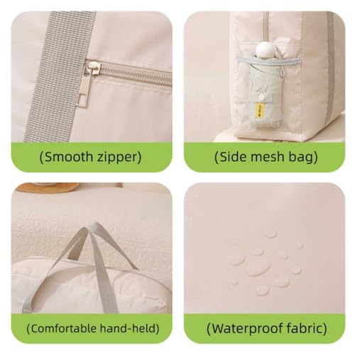 Image of CAVALO - Be Unique Travel Bags for Luggage Spacious with Pockets Foldable Weekender Zipper Duffle Bag, Stylish Handbag Carry on Trolley Bag Waterproof (44 x 18 x 35 cm) (Beige)