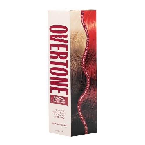 Image of Overtone Daily Color Depositing Conditioner - 4.5oz Temporary Coloring Conditioner with Shea Butter & Coconut Oil - Refresh Color & Prevent Fading - Vegan & Cruelty-Free, Red for Brown is Scarlet Red