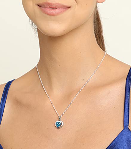 Clara 925 Sterling Silver Sky Blue Heart Pendant Earring Chain Jewellery Set | Rhodium Plated, Swiss Zirconia | Gift for Women & Girls - Image 3
