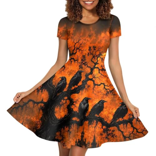 Image of Forchrinse Summer Dresses for Women Crew Neck Short Sleeve Midi Dress Casual Beach Vacation Sundress