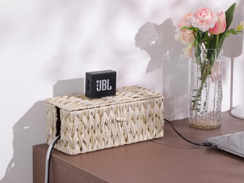 Cable Management Box,Boho Decorative Handwoven 2 Open Slots Cord Organizer Hider Box with Lid for TV Wires, Computer, Router, USB Hub and Under Desk Power Strip - Image 3