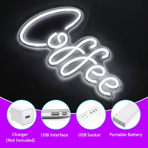 Image of Coffee Neon Sign Led Coffee Sign for Wall Decor, USB Powered Neon Signs for Cafe Bar Wall Decor Cafe Restaurant Shop Window Kitchen