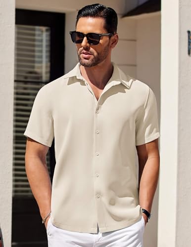 COOFANDY Mens Short Sleeve Button Down Shirts Waffle Shirt Casual Beach Summer Shirts Wrinkle Free Vacation Shirts2