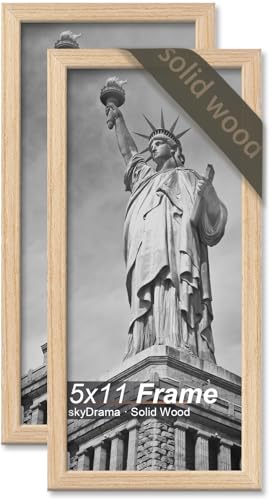 skyDrama Natural Solid Wood 5x11 Picture Frame, Display 5 x 11 Inch Picture Poster Photo, Vertical & Horizontal Wall Hanging - 2 Pack/Black/5