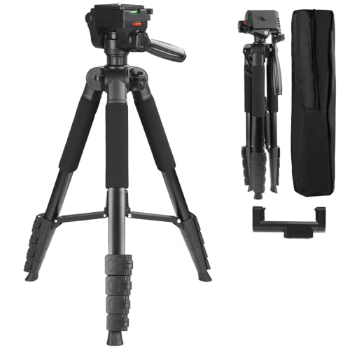Professional Camera Tripod 67″ with 3-Way Pan Head with 1/4”Adapter-5-Section Aluminum Tripod for Smartphones DSLRs Includes Oxford Case Load Capacity 6.6lbs