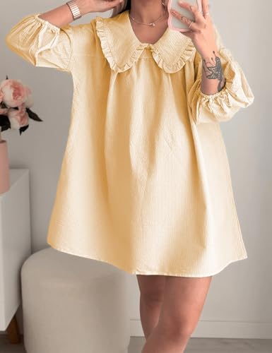 Image of Ynhonra Women's Gingham Mini Dress 3 /4 Puff Sleeve Babydoll Doll Collar
