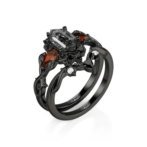 Image of Jeulia Gothic Black Engagement Ring Set 925 Sterling Silver