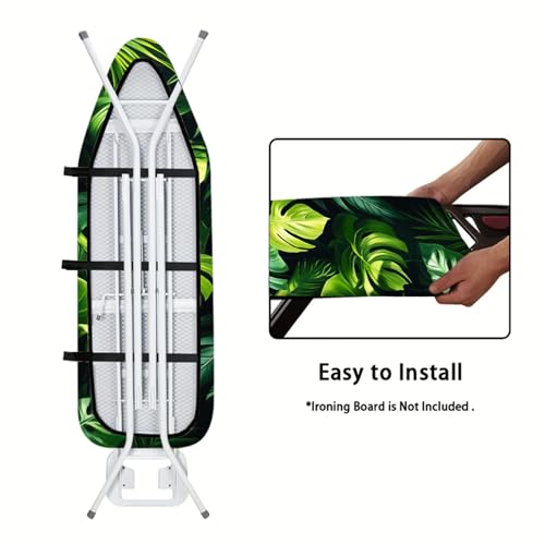 Image of Nuxovilar Green Monstera Leaves Ironing Board Cover 15x54 Polyester | Iron Pad Scorch Guard laundry helper protective board shield home laundry room craft studio (Monstera)