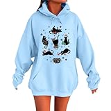 Sudadera con capucha navideña para mujer, divertida, suéter de Navidad para mujer, con capucha y bolsillos, sudadera con gatos, diseño navideño, moda navideña, sudadera con capucha de invierno, azul
